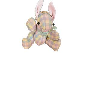 Enesco‎ 7" Pink Plaid Jointed  Vintage Small Bunny Rabbit Stuffed Toy
